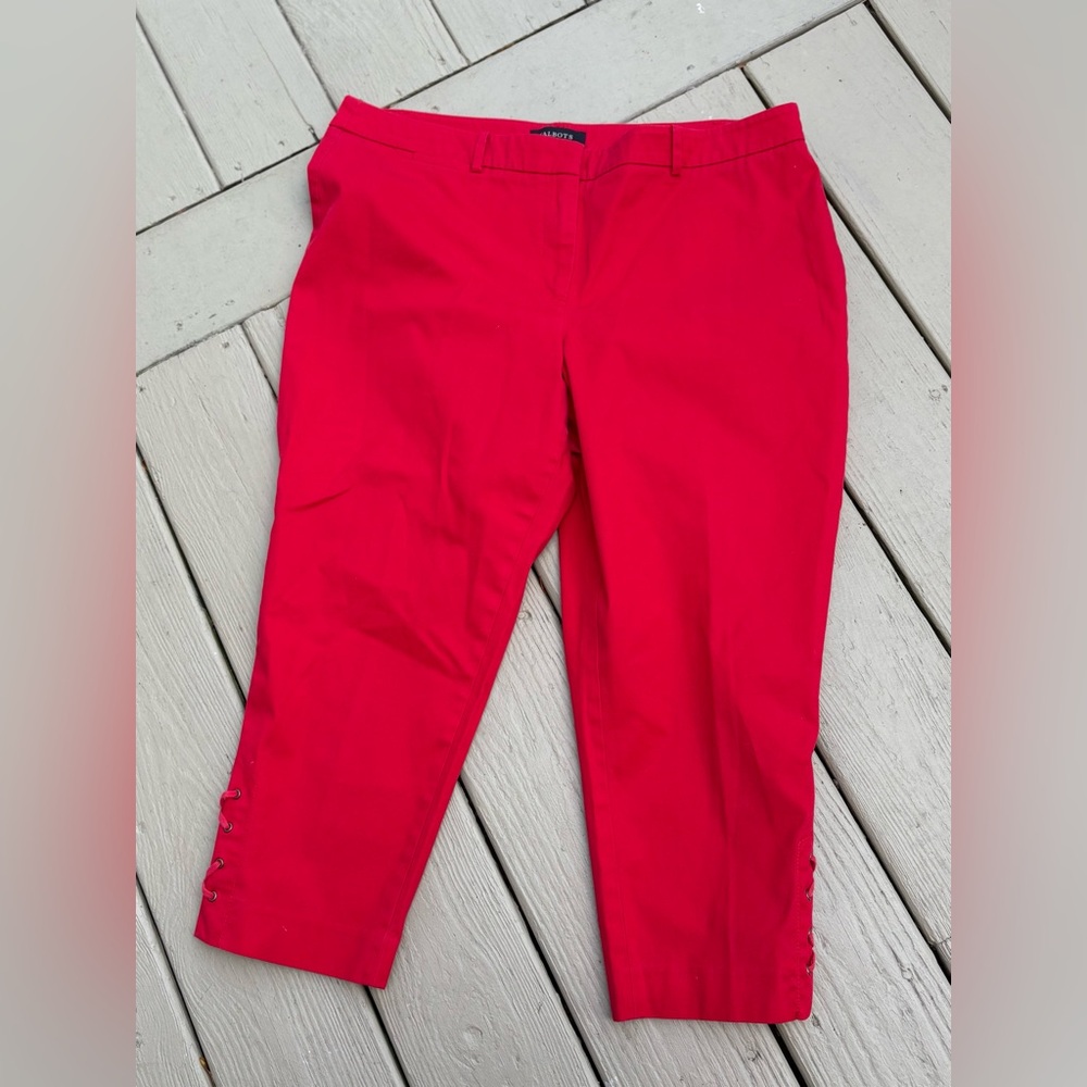 Talbots Bold Red Cropped High-Rise Pants, Size: 16P